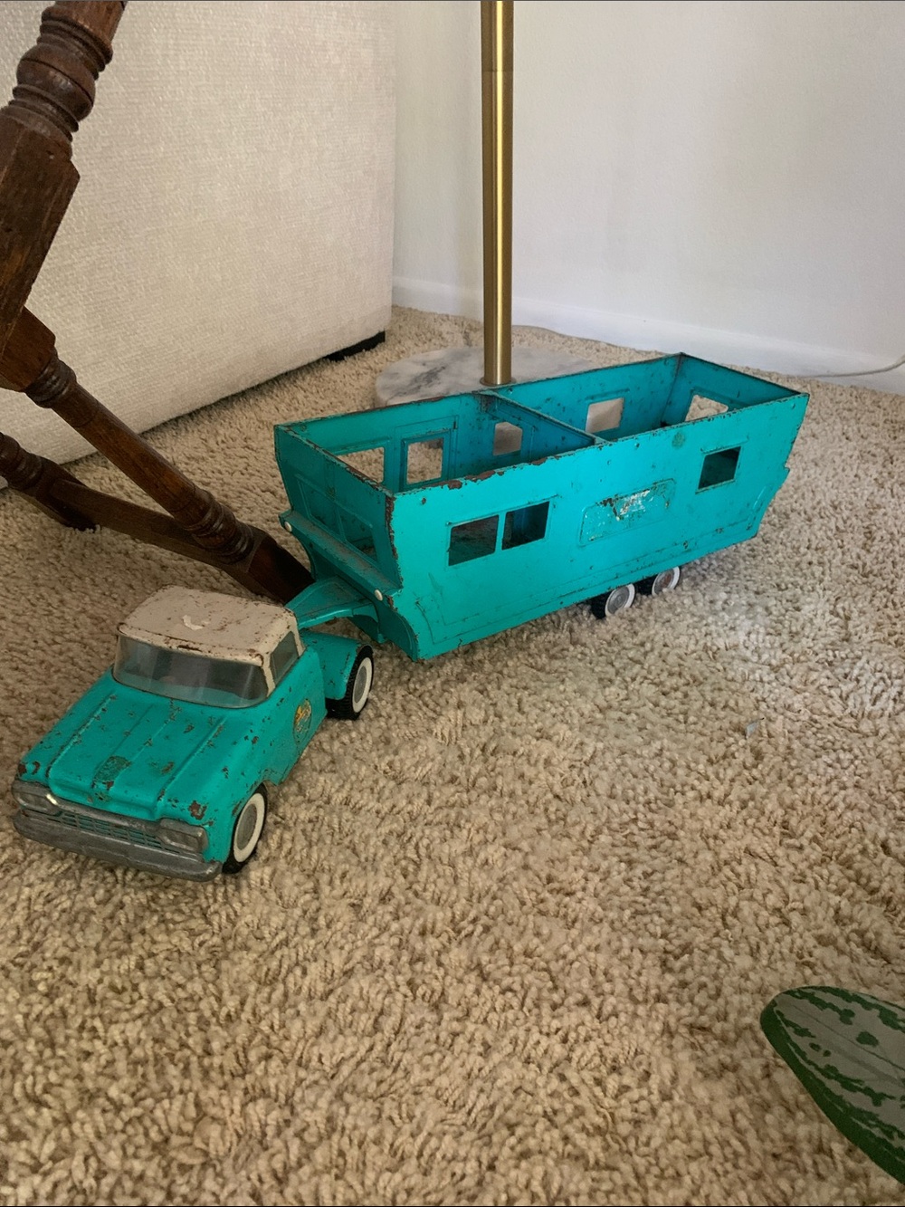 Vintage Kids Toy Turquoise Camper Truck